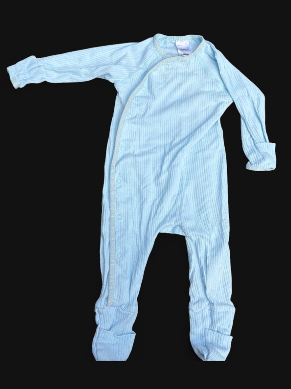 3-6M Bonds | Cozy Light Blue Ribbed Fold Over Feet And Hands One-Piece